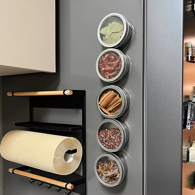 Tin Container Lid - علب توابل مغناطيسية بأغطية شفافة، وعاء